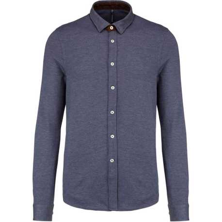 Pánská košile (Kariban "LONG SLEEVE JACQUARD KNIT SHIRT")>modrá (jacquard)>XL