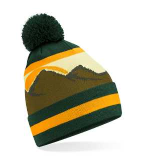 Unisex čepice (Beechfield Mountain Peaks Pom Pom Beanie) > zelená/žlutá (alpine peaks)