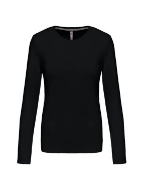 Dámské triko (Kariban Ladies Long Sleeve Round Neck T-Shirt)>černá>S