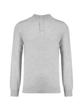 Pánský svetr (KARIBAN PREMIUM BUTTON NECK JUMPER)>šedá (light heather)>M