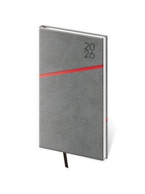 Diář (Grife 2026) - 8 x 15 cm > šedá / červená > týdenní kapesní