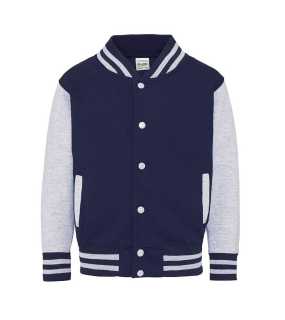 Dětská bunda (Just Hoods KIDS VARSITY JACKET) > modrá(oxfordnavy)/šedá(heathergrey) > 7/8