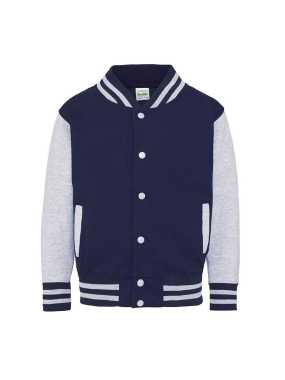 Dětská bunda (Just Hoods KIDS VARSITY JACKET) > modrá(oxfordnavy)/šedá(heathergrey) > 7/8