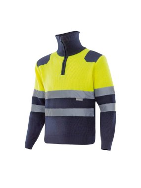 Pánský svetr (VELILLA HV TWO-TONE ZIP KNITTED JUMPER)>modrá (marine) / žlutá (hi-vis)>M