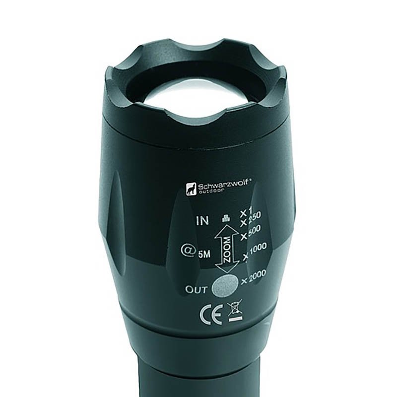 Dobíjecí kovová outdoorová baterka "SCHWARZWOLF" > černá