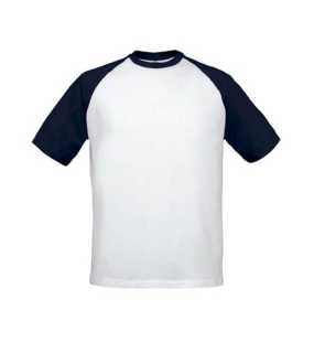 Unisex triko (B&C BASE BALL)>bílá / modrá (navy)>M