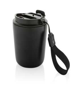 Termohrnek Cuppa z RCS recykl. nerezové oceli s lanyardem > černá