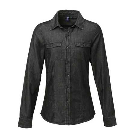 Dámská košile (PREMIER LADIES 'JEANS STITCH DENIM SHIRT)>černá (denim)>2XL