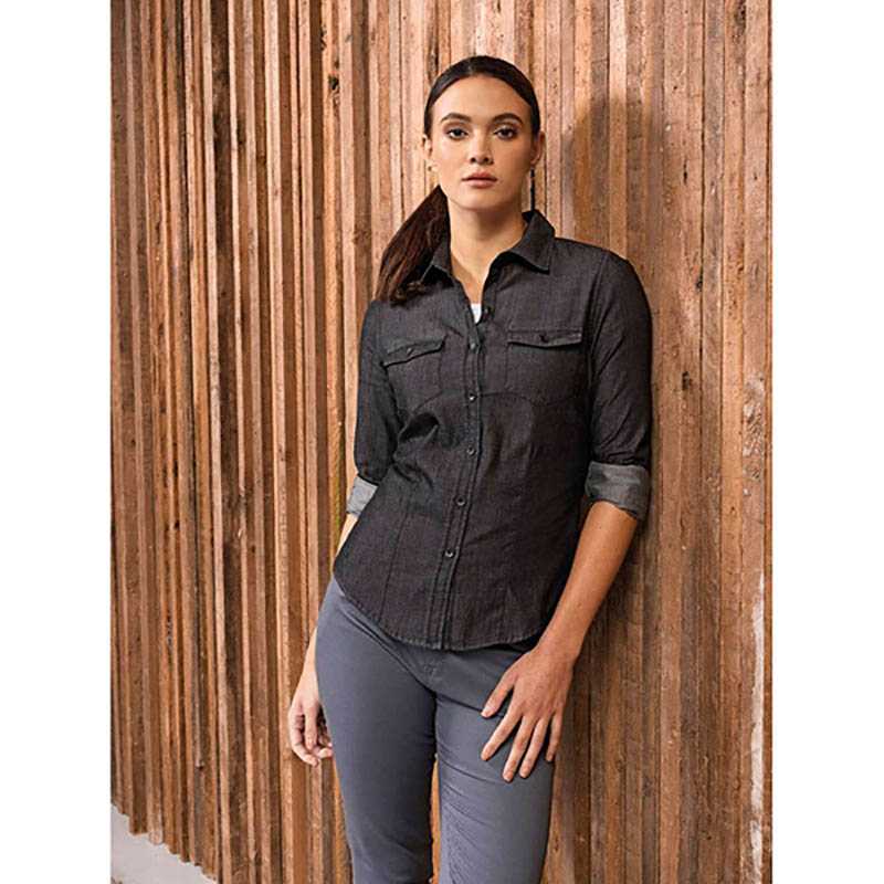Dámská košile (PREMIER LADIES 'JEANS STITCH DENIM SHIRT)>černá (denim)>M