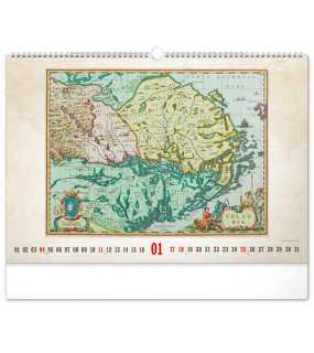 Nástěnný kalendář (Staré mapy 2026) - 48 x 33 x 1 cm