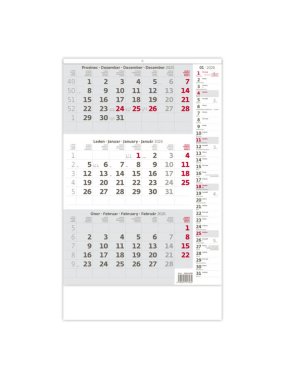 Nástěnný kalendář  Tříměsíční šedý s poznámkami 2026, 31,5 x 45 cm