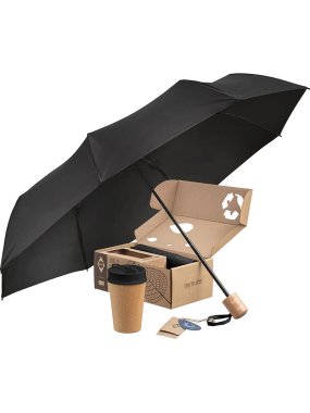 Skládací deštník a termopohár (FARE Set ÖkoBrella To Go) > černá (wS)