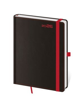 Diář s poutkem (BD+ 2026) - 14,5 x 20,5 cm > černá / červená > týdenní A5