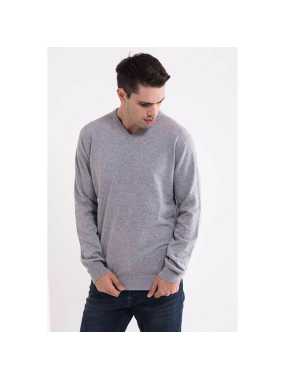 Pánský svetr(LWW MEN'S V-NECK FINE GAUGE COTTON PULLOVER)>šedá(light melange)>S