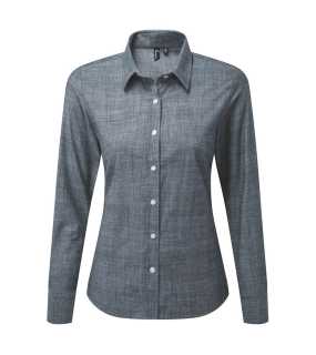 Dámská košile(Premier WOMEN'S COTTON SLUB CHAMBRAY LONG SLEEVE SHIRT) > modrá(indigo) > M
