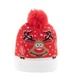 Vánoční LED zimní čepice, sob > červená