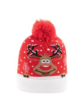 Vánoční LED zimní čepice, sob > červená