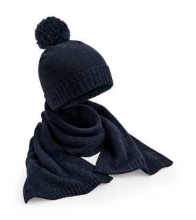 Unisex čepice (Beechfield Knitted Scarf and Beanie Gift Set) > modrá (navy fleck)