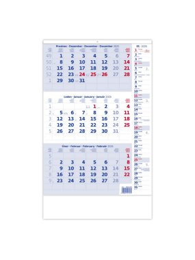 Nástěnný kalendář  Tříměsíční modrý s poznámkami 2026, 31,5 x 45 cm