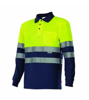 Pánská polokošile (VELILLA HV LS TWO-TONE POLO) > modrá (marine) / žlutá (hi-vis) > 3XL