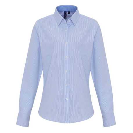 Dámská košile (Premier LADIES' COTTON RICH OXFORD STRIPES SHIRT)>bílá / modrá (oxford)>XL
