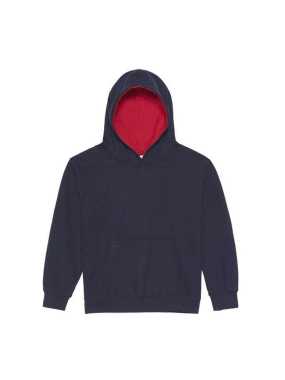 Dětská mikina(Just Hoods KIDS VARSITY HOODIE)>modrá(new french navy) / červená(fire)>7/8