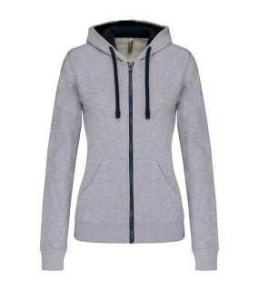Dámská mikina(KARIBAN LADIES 'CONTRAST HOODED FULL ZIP SWEAT)>šedá(oxford)/modrá(navy)>L