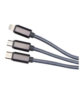 Extra velký nabíjecí kabel 4v1, USB, Micro USB, typ C a osvětlení > šedá