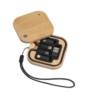 Sada kabelu a adaptéru v bambusové krabičce > béžová