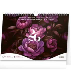 Stolní kalendář (Fialové květiny 2026) - 30 x 21 x 1 cm