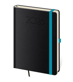 Diář s gumičkou (New Praga 2026) - 14,5 x 20,5 cm > černá > denní A5