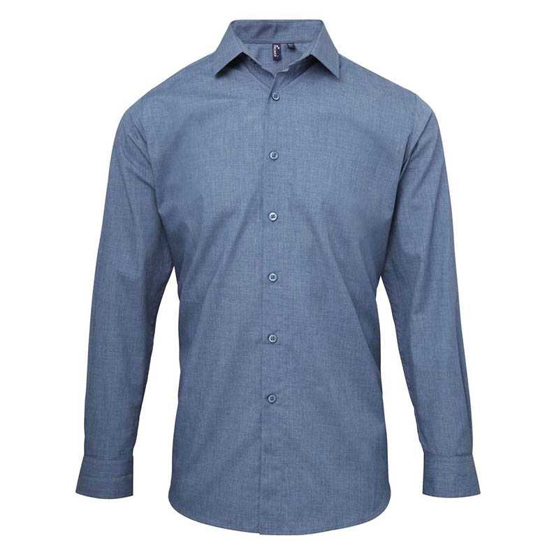 Pánská košile(Premier MEN'S CROSS-DYE ROLL SLEEVE POPLIN BAR SHIRT)>modrá(indigo denim)>S