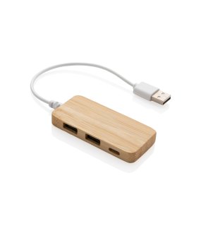 Bambusový USB hub s USB C, hnědá