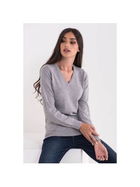 Dámský svetr(LWW LADIES' V-NECK FINE GAUGE COTTON PULLOVER)>šedá(light melange)>2XL