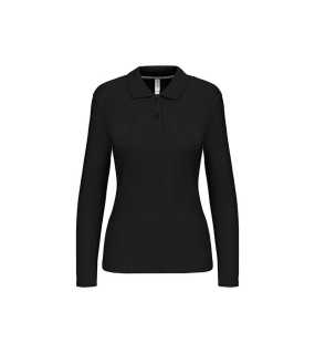 Dámská polokošile (Kariban Ladies Long Sleeve Pique Polo Shirt)>černá>L