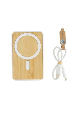 Magnetická powerbanka Zen 5000mAh 5W z RCS plastu a bambusu > bílá
