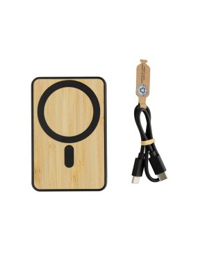 Magnetická powerbanka Zen 5000mAh 5W z RCS plastu a bambusu > černá