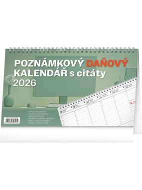 Stolní kalendář Poznámkový daňový s citáty 2026, 25 x 14,5 cm