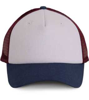 5 panelová kšiltovka (K-UP TRUCKER CAP - 5 PANELS) > bílá/modrá(indigo)/červená(wine)