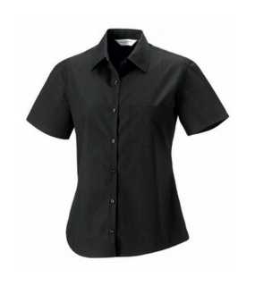 Dámská košile (Short Sleeve Pure Cotton Easy Care Poplin RUSSELL)>černá>3XL