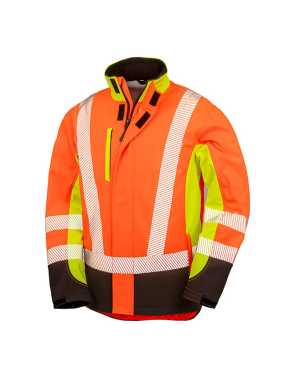 Unisex bunda (RESULT RECYCLED 3 TONE SAFETY S/SHELL JKT) > oranžová/žlutá/černá > XL