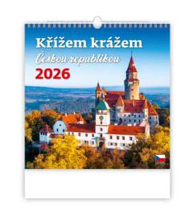 Nástěnný kalendář  Křížem krážem Českou republikou 2026, 30 x 30 cm