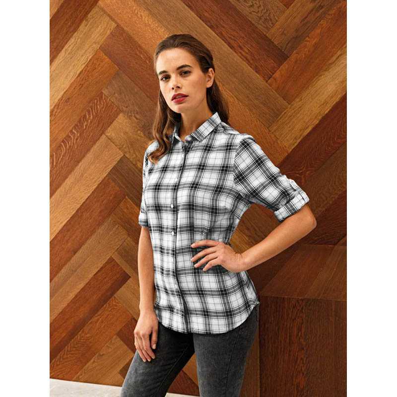 Dámská košile (PREMIER "GINMILL" CHECK -LADIES COTTON LONG SLEEVE SHIRT)>černá / bílá>2XL