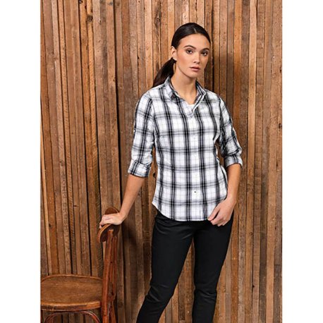 Dámská košile (PREMIER "GINMILL" CHECK -LADIES COTTON LONG SLEEVE SHIRT)>černá / bílá>S