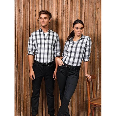 Dámská košile (PREMIER "GINMILL" CHECK -LADIES COTTON LONG SLEEVE SHIRT)>černá / bílá>S