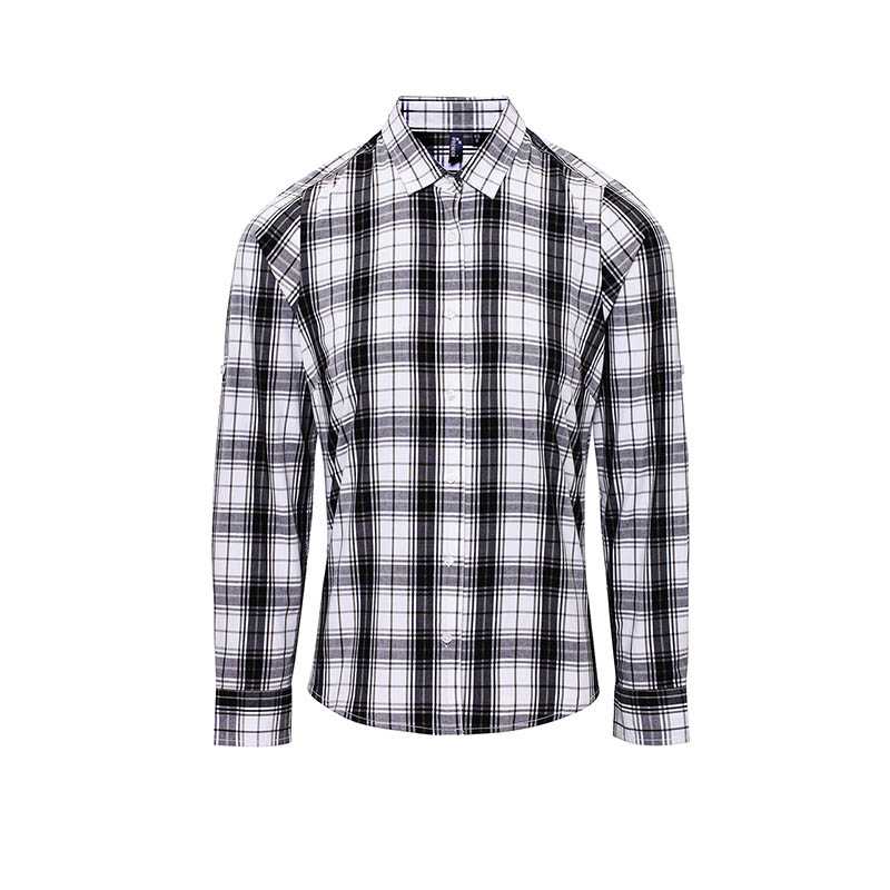 Dámská košile (PREMIER "GINMILL" CHECK -LADIES COTTON LONG SLEEVE SHIRT)>černá / bílá>2XL