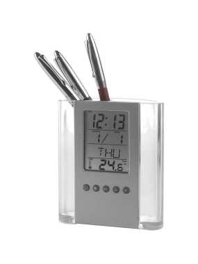 Stojan na pera s hodinami > černá / stříbrná