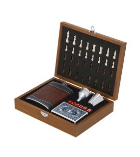 Šachová sada a truhla s lahví > přírodní