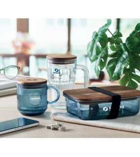 Žebrovaný skleněný hrnek 300ml > modrá (transparent)