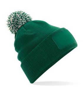 Unisex čepice (Beechfield Snowstar Patch Beanie) > zelená (bottle) / bílá (off)
